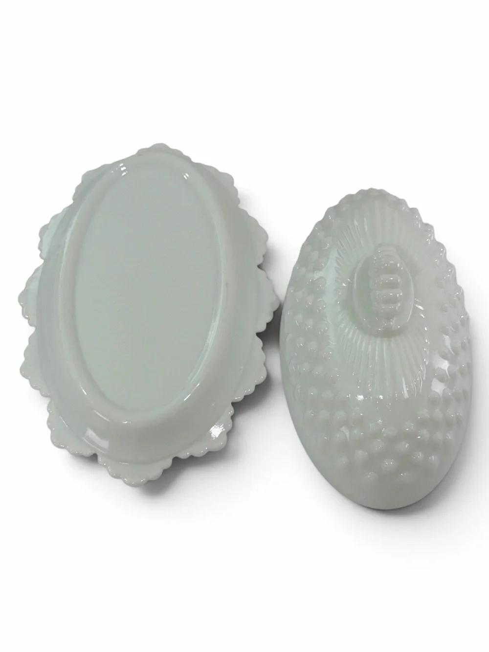 Vintage Fenton White Milk Glass Hobnail Oval Covered Butter Dish